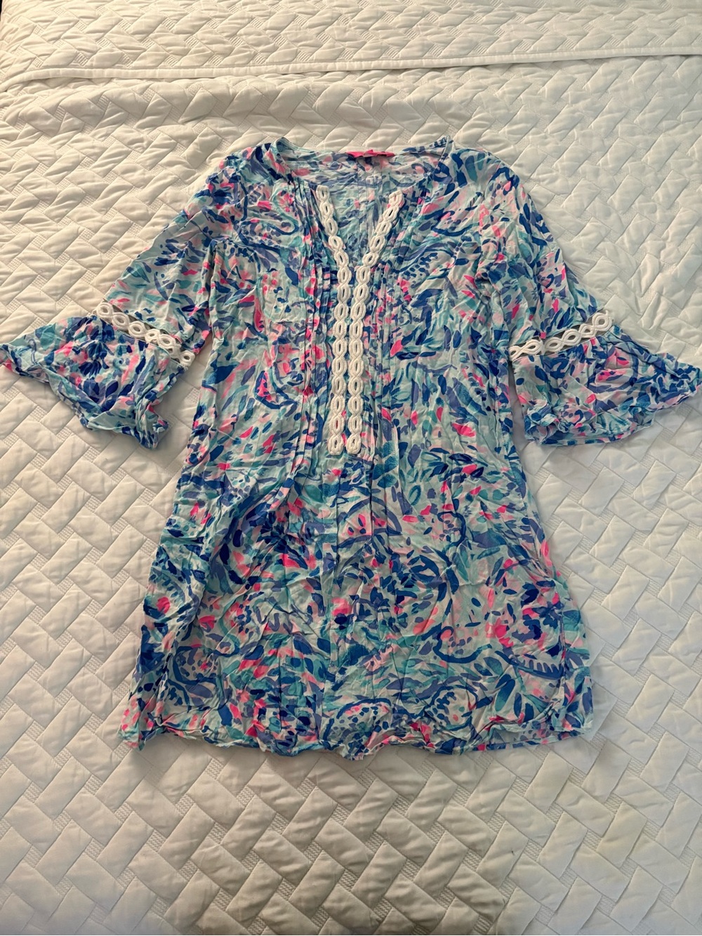 Lilly Pulitzer Blue & Pink Floral Lace-Trim Mini Dress